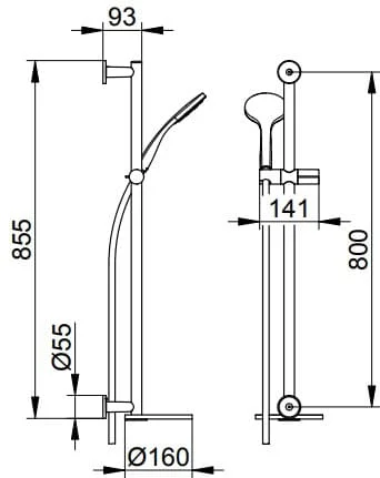 Bản vẽ kỹ thuật bộ thanh trượt sen tắm Keuco 59587010901
