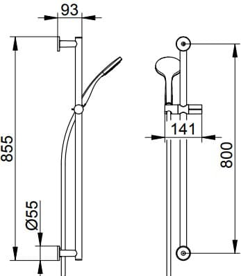 Bản vẽ kỹ thuật bộ thanh trượt dây bát sen tắm Keuco 59587010921