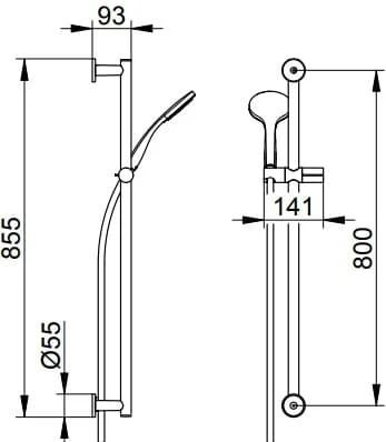 Bản vẽ kỹ thuật bộ thanh trượt dây bát sen tắm Keuco 59587010921