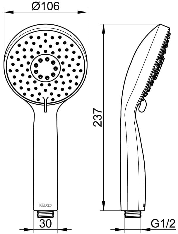 Bản vẽ kỹ thuật bát sen tắm cầm tay Keuco 51680010300