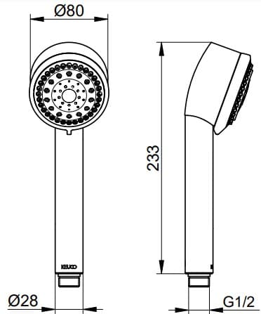Bản vẽ kỹ thuật bát sen tắm cầm tay Keuco 53980010300