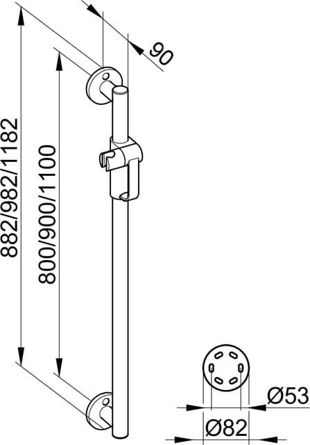 Bản vẽ kỹ thuật bộ thanh trượt dây bát sen tắm Keuco 34912010800