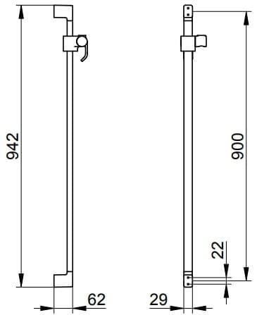 Bản vẽ kỹ thuật bộ thanh trượt dây bát sen tắm Keuco 52785010900
