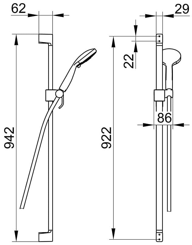 Bản vẽ kỹ thuật bộ thanh trượt dây bát sen tắm Keuco 52787010000