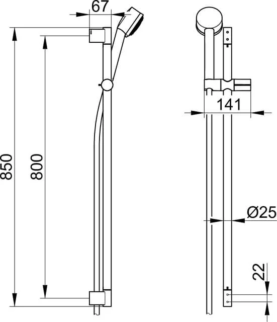 Bản vẽ kỹ thuật bộ thanh trượt dây bát sen tắm Keuco 53987010000