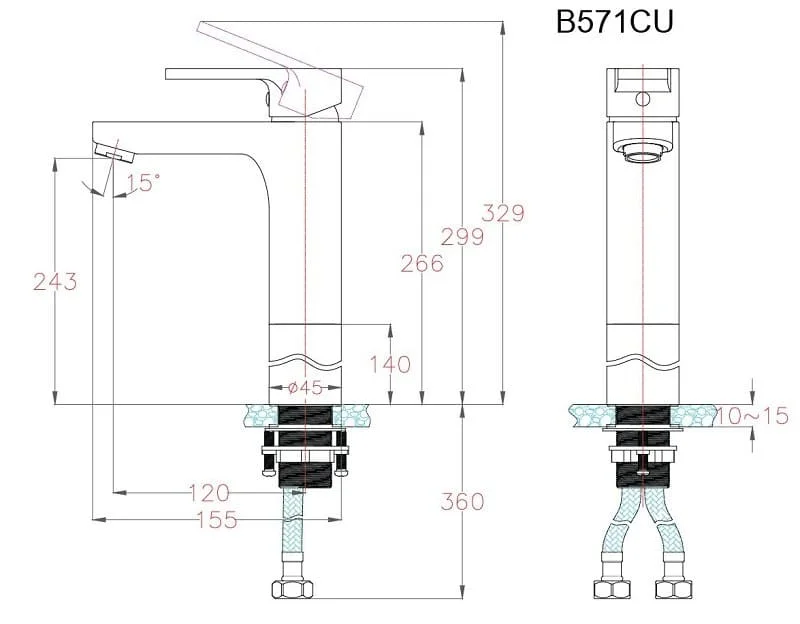 Bản vẽ kỹ thuật vòi rửa mặt Caesar B571CU