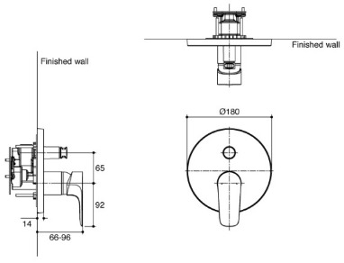 Bản vẽ mặt nạ sen và vòi bồn tắm âm tường Kohler Composed K-99721T-B4-BV