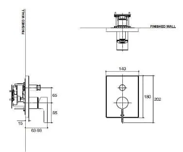 Bản vẽ mặt nạ sen và vòi bồn tắm âm tường Kohler Composed K-99723T-B4-AF