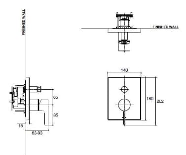 Bản vẽ kỹ thuật Mặt nạ sen và vòi bồn tắm âm tường Kohler Composed K-99723T-B4-CP