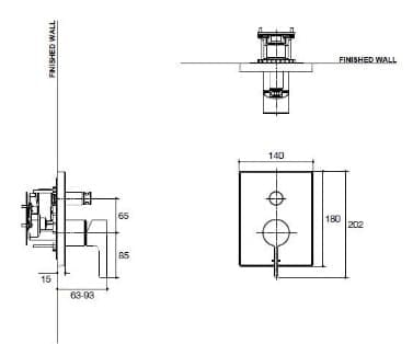 Bản vẽ mặt nạ sen và vòi bồn tắm âm tường Kohler Composed K-99723T-B4-RGD