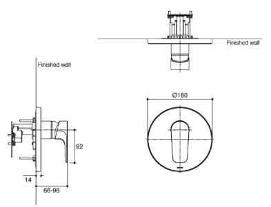 Bản vẽ Mặt nạ sen tắm âm tường 1 chiều Kohler Modulo K-99722T-B4-CP