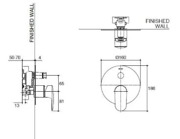 Bản vẽ Mặt nạ điều khiển sen tắm âm tường 2 chiều Kohler K-26476T-4-AF