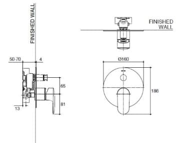 Bản vẽ kỹ thuật mặt nạ điều khiển sen tắm âm tường 2 chiều Kohler K-26476T-4-BV