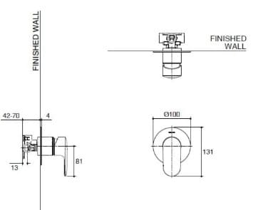 Bản vẽ kỹ thuật mặt nạ điều khiển sen tắm âm tường 2 chiều Kohler K-26477T-4-CP