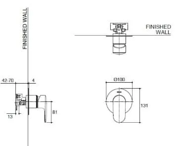 Bản vẽ kỹ thuật mặt nạ điều khiển sen tắm âm tường 2 chiều Kohler K-26477T-4-SN