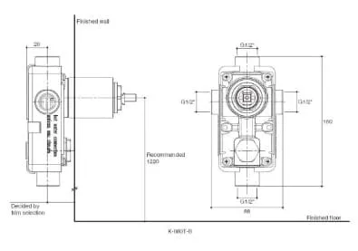 Bản vẽ kỹ thuật van điều khiển sen tắm âm tường Kohler K-880T-B-2BL