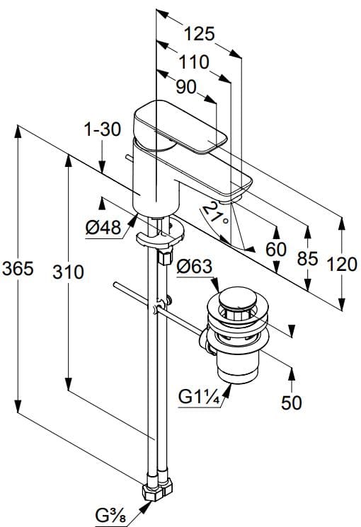 Bản vẽ kỹ thuật vòi rửa mặt nóng lạnh Kludi 403850575