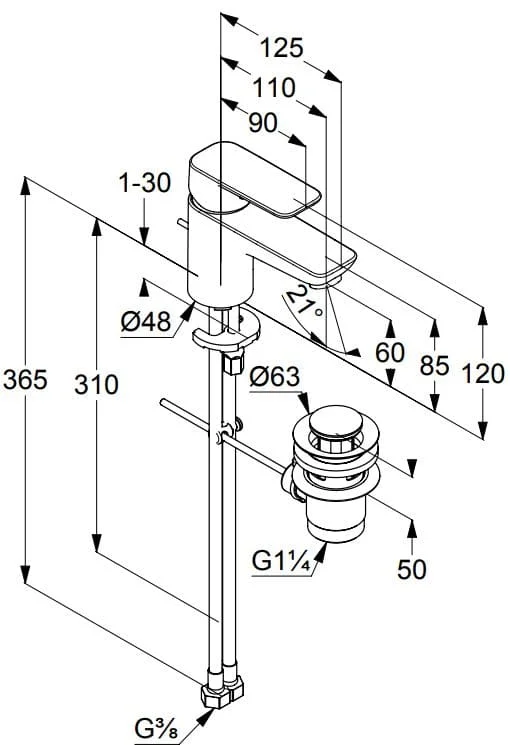 Bản vẽ kỹ thuật vòi rửa mặt nóng lạnh Kludi 403850575