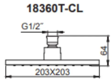 Bản vẽ kỹ thuật Đầu sen vuông gắn trần Kohler K-18360T-CL-AF