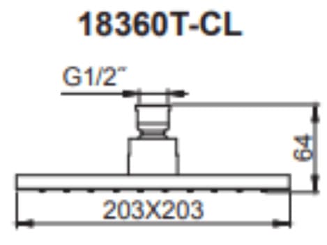 Bản vẽ kỹ thuật Đầu sen vuông gắn trần Kohler K-18360T-CL-RGD