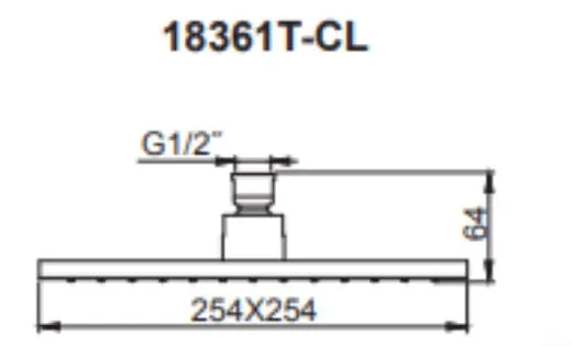Bản vẽ kỹ thuật Đầu sen vuông gắn trần Kohler K-18361T-CL-AF