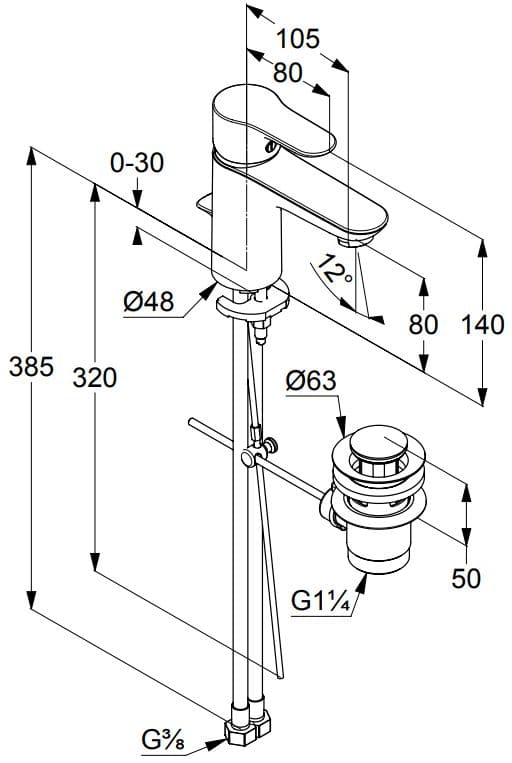 Bản vẽ kỹ thuật vòi rửa mặt nóng lạnh Kludi 322330575