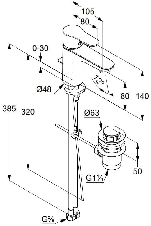 Bản vẽ kỹ thuật vòi rửa mặt nóng lạnh Kludi 322330575