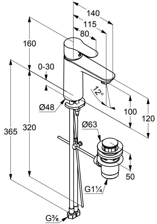 Bản vẽ kỹ thuật vòi rửa mặt nóng lạnh Kludi 322600575