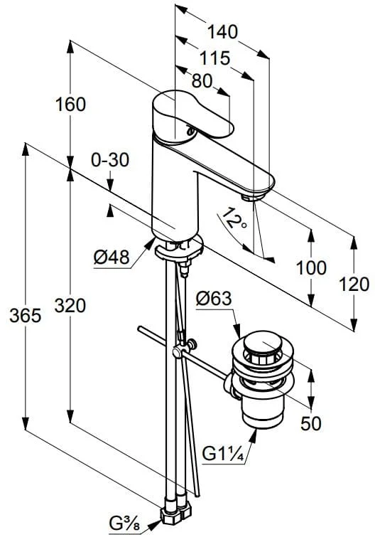 Bản vẽ kỹ thuật vòi rửa mặt nóng lạnh Kludi 322600575