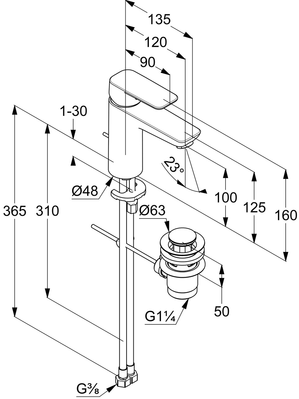 Bản vẽ kỹ thuật vòi rửa mặt nóng lạnh Kludi 402903975