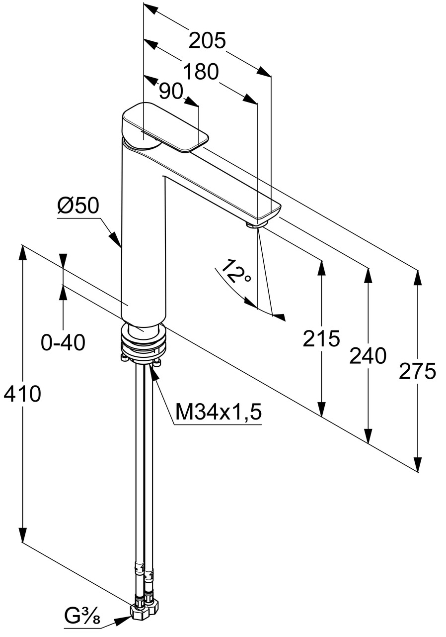 Bản vẽ kỹ thuật vòi rửa mặt cao Kludi 402963975