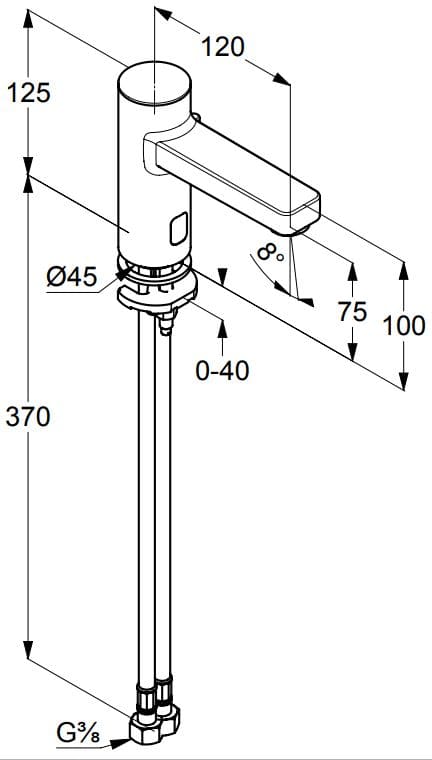 Bản vẽ kỹ thuật vòi rửa mặt cảm ứng nóng lạnh Kludi 3810005