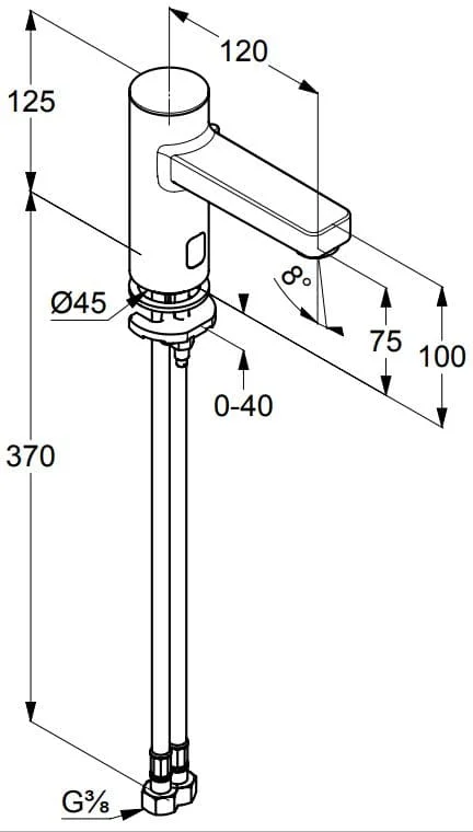 Bản vẽ kỹ thuật vòi rửa mặt cảm ứng nóng lạnh Kludi 3810005