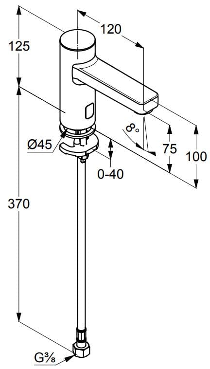 Bản vẽ kỹ thuật vòi rửa mặt cảm ứng nóng lạnh Kludi 3810505