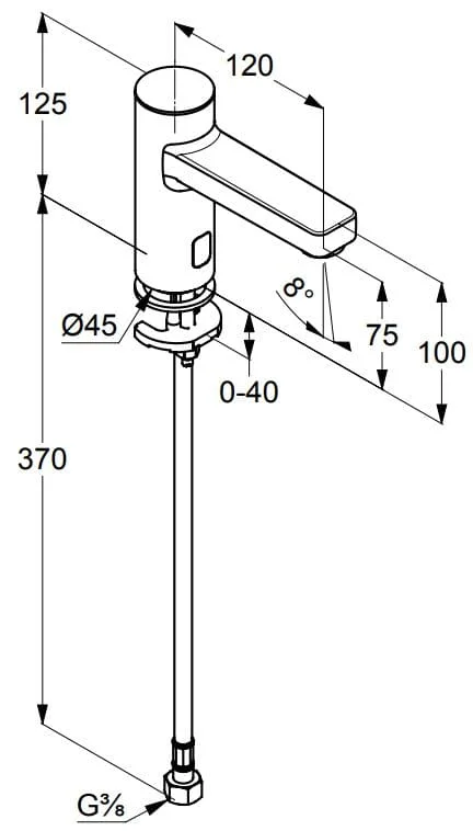 Bản vẽ kỹ thuật vòi rửa mặt cảm ứng nóng lạnh Kludi 3810505