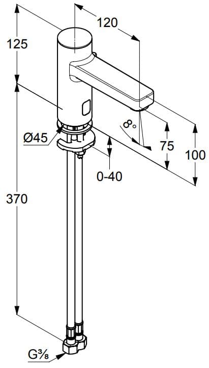 Bản vẽ kỹ thuật vòi rửa mặt cảm ứng nóng lạnh Kludi 3820005