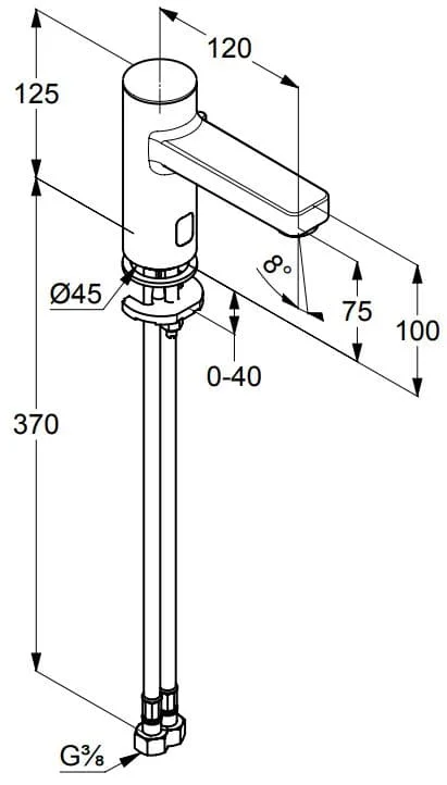 Bản vẽ kỹ thuật vòi rửa mặt cảm ứng nóng lạnh Kludi 3820005