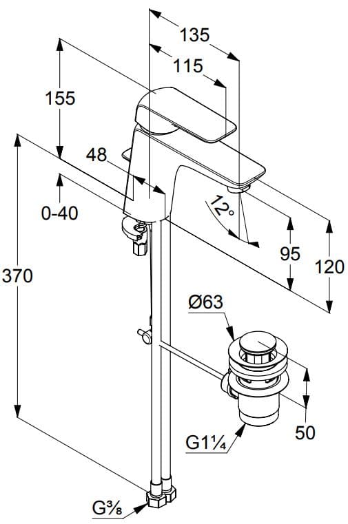 Bản vẽ kỹ thuật vòi rửa mặt nóng lạnh Kludi 410230575