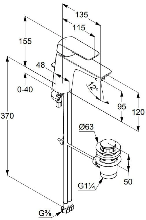 Bản vẽ kỹ thuật vòi rửa mặt nóng lạnh Kludi 410230575