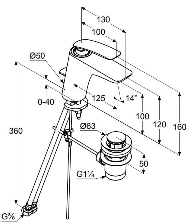 Bản vẽ kỹ thuật vòi rửa mặt nóng lạnh Kludi 520239175