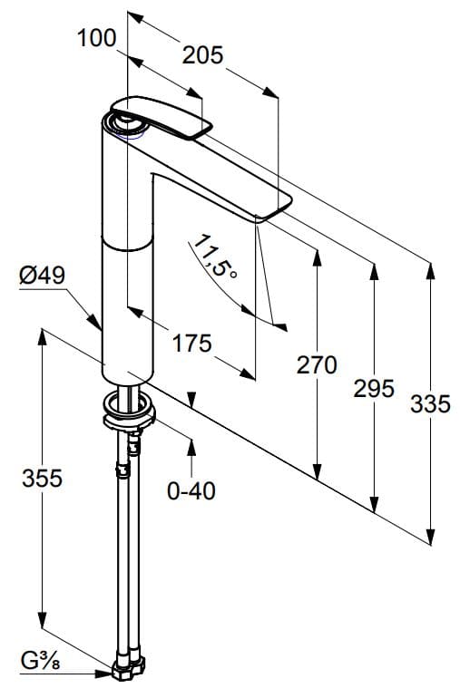 Bản vẽ kỹ thuật vòi rửa mặt cao Kludi 522988775
