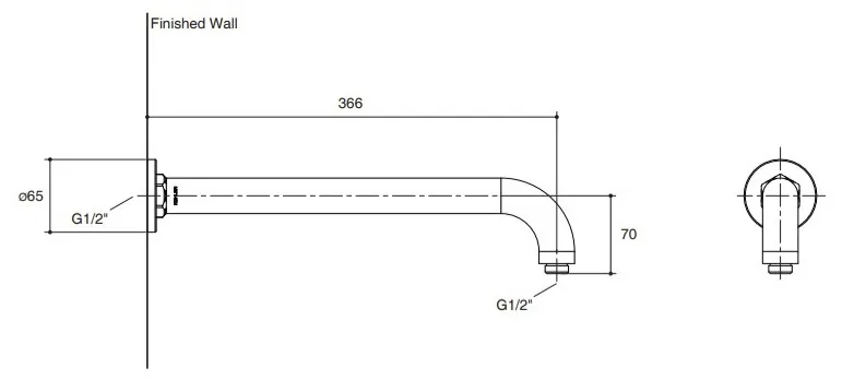 Bản vẽ kỹ thuật tay sen gắn tường Kohler K-15396T-B-RGD