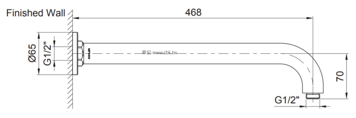 Bản vẽ kỹ thuật Tay sen gắn tường Kohler K-15397T-B-CP