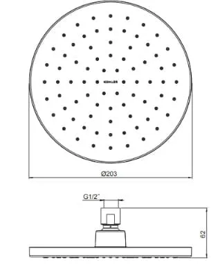 Bản vẽ Đầu sen tắm tròn gắn trần Kohler K-99945T-CL-CP