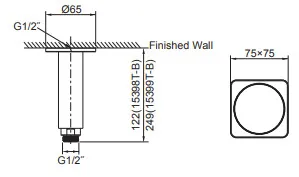 Bản vẽ kỹ thuật tay sen gắn trần Kohler K-15399T-B-AF