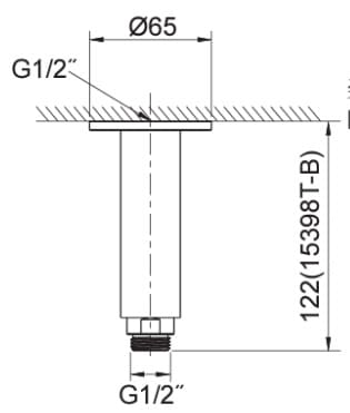 Bản vẽ Tay sen gắn trần Kohler K-15398T-B