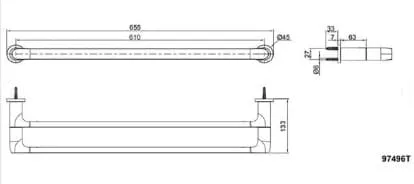 Bản vẽ kỹ thuật Thanh treo khăn đôi Kohler Avid K-97496T-2BL