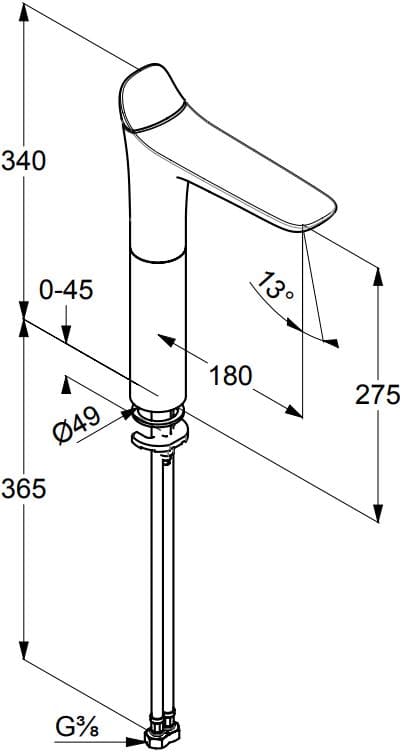 Bản vẽ kỹ thuật vòi rửa tay 1 chân cao Kludi 532980575