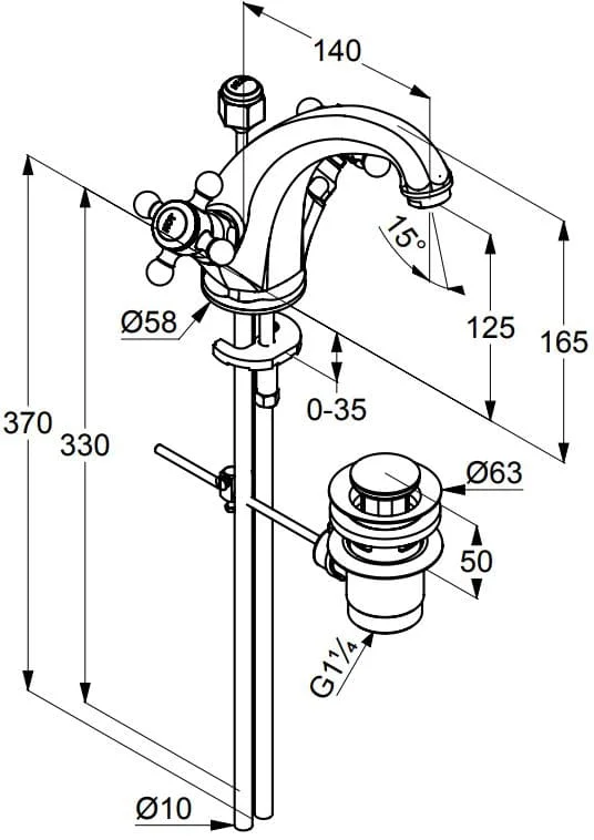 Thông số kỹ thuật vòi rửa 1 chân 2 núm xoay Kludi 510100520