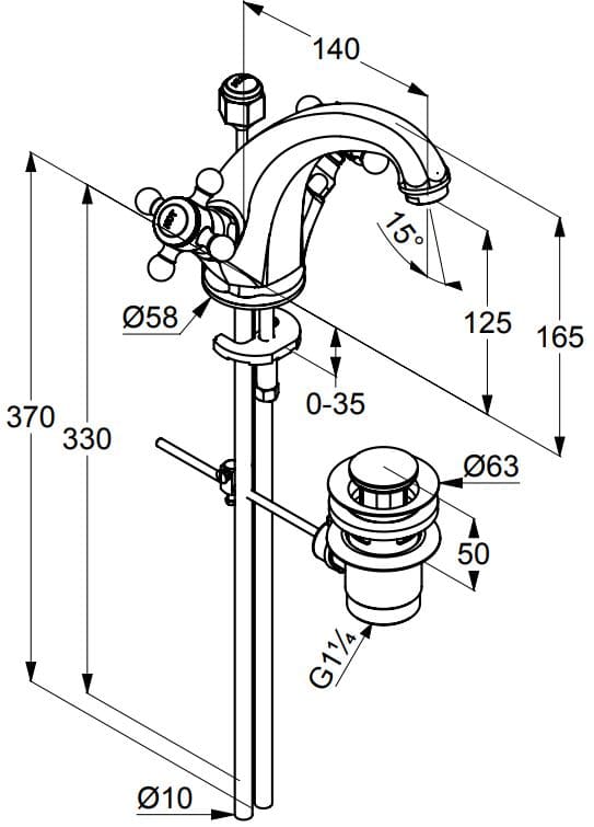 Thông số kỹ thuật vòi rửa 1 chân 2 núm xoay Kludi 510104520